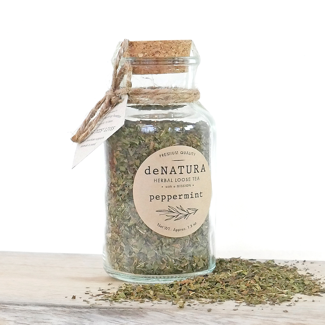 peppermint loose herbal tea in glass jar